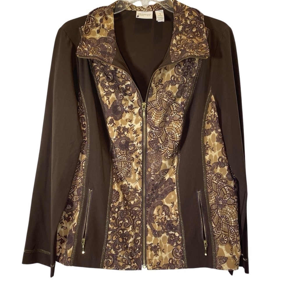 CHICO'S ZENERGY Neema  Full zip Jacket Size 1 (m) earthy brown floral design